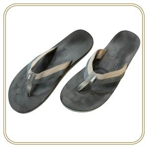 Teva Mush II Mens Flip Flops Brown Striped Fabric Strap Comfort Sandals